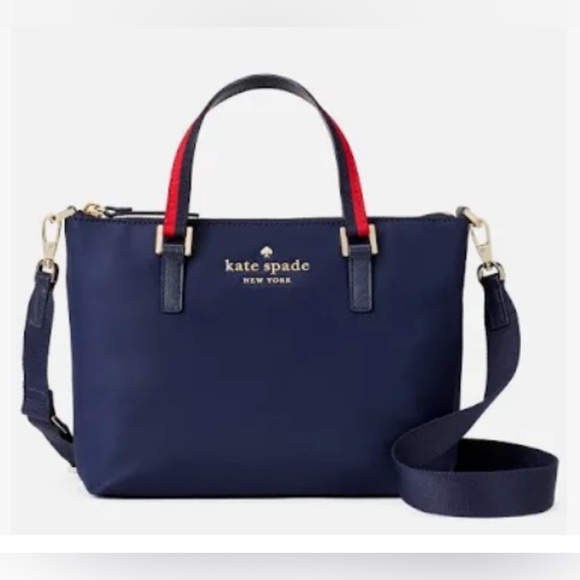 Kate Spade Watson Lane Varsity Stripe Lucie Crossbody Tote - Navy Nylon - Picture 1 of 10